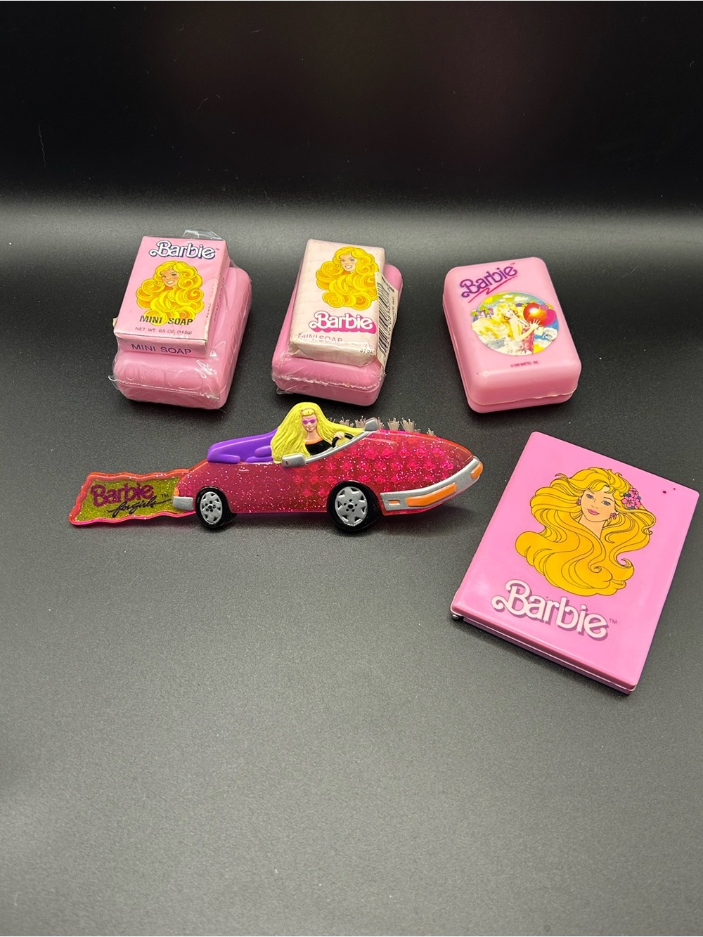 Vintage 80-90’s Barbie Cosmetic Lot NOS Brush, Mini Soap/Case & Mirror/Comb.